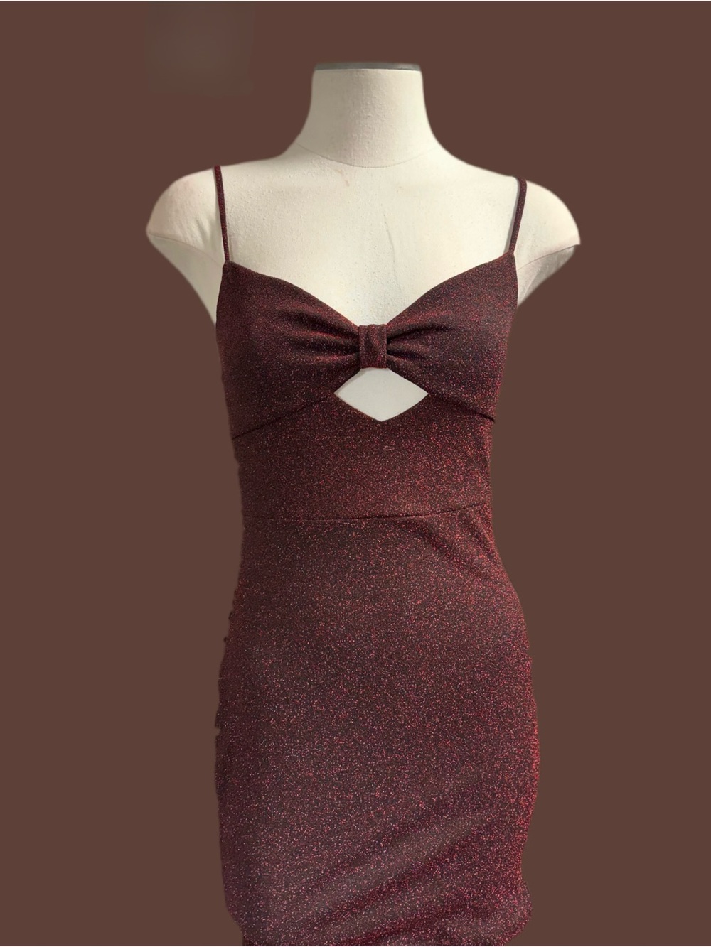 Cefian Burgundy Sparkle Mini Dress with Front Cutout